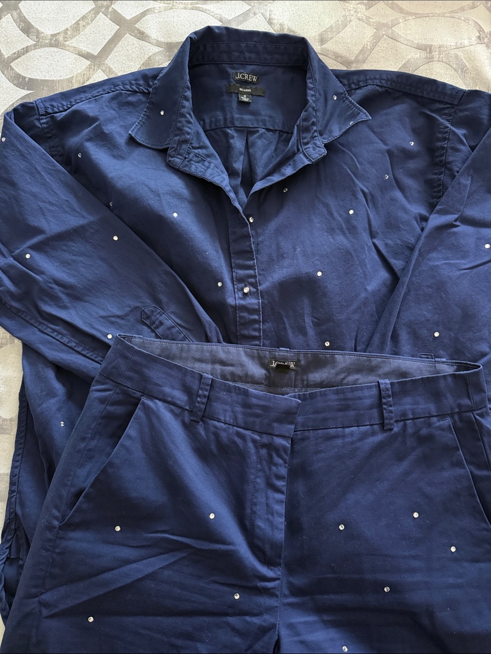 J. Crew Navy Pants and shirt set with rhinestones